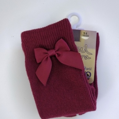 Meia infantil bordô com laço e etiqueta T-1