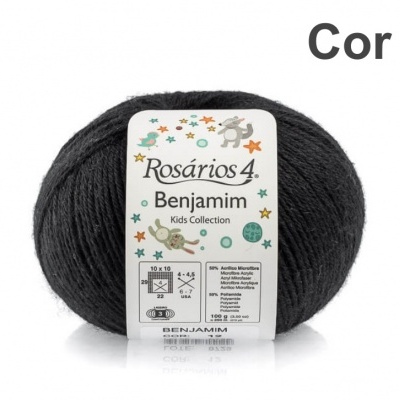 Novelo de lã preta Rosários4 Benjamim Cor 12 com etiqueta em fundo branco