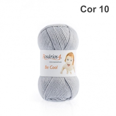 Novelo de lã cinzenta Clara com etiqueta Rosários 4 e Be Cool