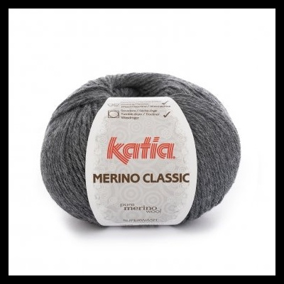 Novelo de lã Katia Merino Classic cinzento escuro com etiqueta branca