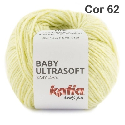 Novelo de lã amarelo claro katia BABY ULTRASOFT BABY LOVE Cor 62
