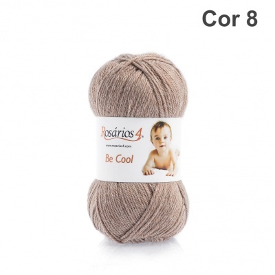 Novelo de lã bege claro Rosários 4 com etiqueta mostrando um bebé e texto Be Cool