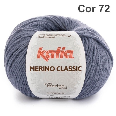 Novelo de lã Katia Merino Classic cor 72 azul acinzentado com etiqueta branca