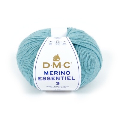Novelo de lã azul claro DMC Merino Essentiel 3 com rótulo branco