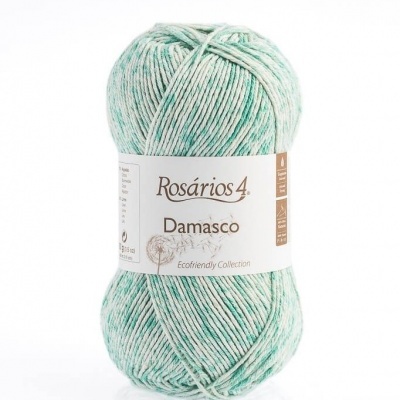 Novelo de lã Rosários 4 Damasco verde água e branco com rótulo branco