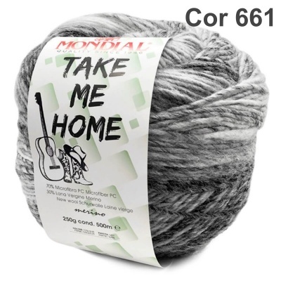 Novelo de lã cinza mesclada com etiqueta MONDIAL TAKE ME HOME