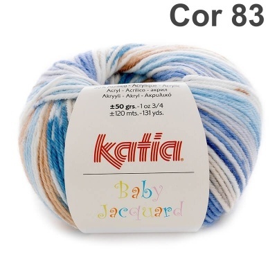 Novelo de lã Katia Baby Jacquard multicolor azul claro, branco e bege cor 83