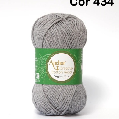 Novelo de fio cinzento claro Anchor Creativa Cotton Wool com etiqueta verde
