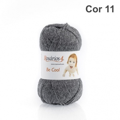 Novelo de fio cinza escuro com etiqueta branco e texto Rosários 4, Be Cool, Cor 11