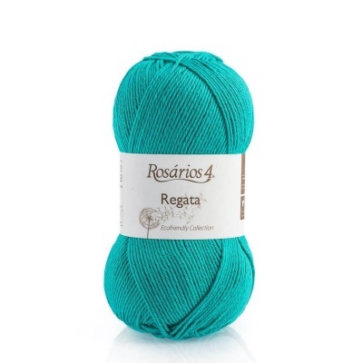 Novelo de lã azul turquesa Rosários 4 Regata com etiqueta branca