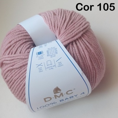 Novelo de lã cor-de-rosa claro com etiqueta branca da marca D.M.C.