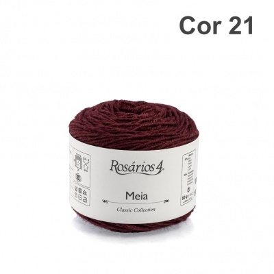 Novelo de lã Rosários 4 Meia cor 21 vermelho fechado com rótulo branco