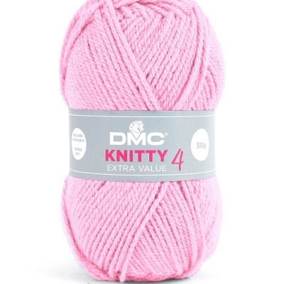 Novelo de lã cor-de-rosa DMC KNITTY 4 com etiqueta cinza