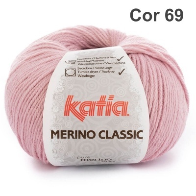 Novelo de lã rosa claro Katia Merino Classic Cor 69