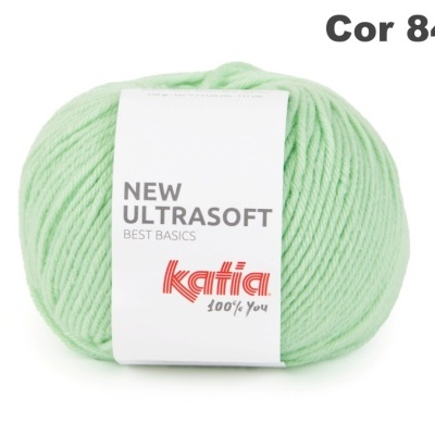 Novelo de lã verde claro Katia com etiqueta branca