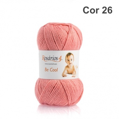 Novelo de lã rosa com etiqueta branca Rosários4 Be Cool e imagem de bebé