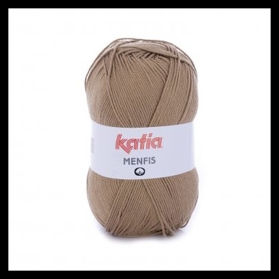 Novelo de lã castanha clara Katia Menfis com etiqueta branca