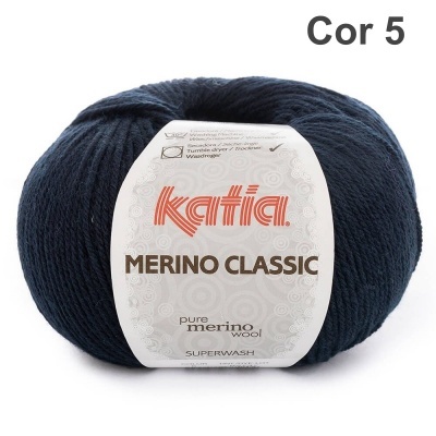 Novelo de lã Katia Merino Classic azul escuro com etiqueta branca