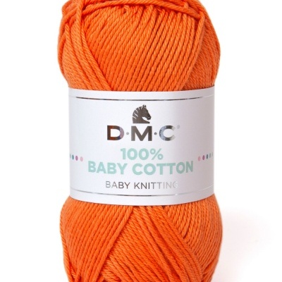 Novelo de fio laranja D.M.C 100% Baby Cotton Baby Knitting com etiqueta branca