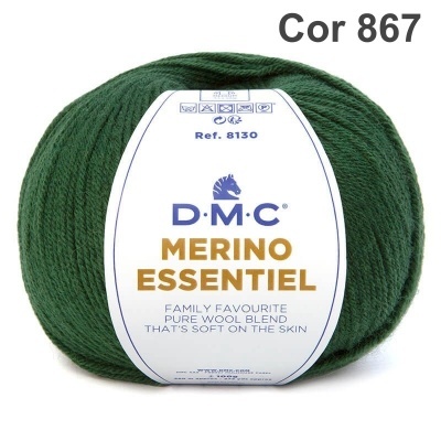 Novelo de lã DMC Merino Essentiel verde escuro com etiqueta branca