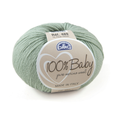 Novelo de lã merino 100% Baby DMC cor verde claro com etiqueta