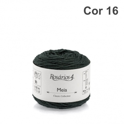 Novelo de lã preta Rosários 4 Classic Collection cor 16 com etiqueta