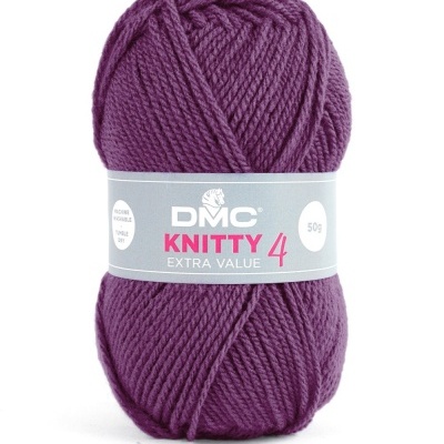 Novelo roxo de lã DMC Knitty 4 com etiqueta cinzenta