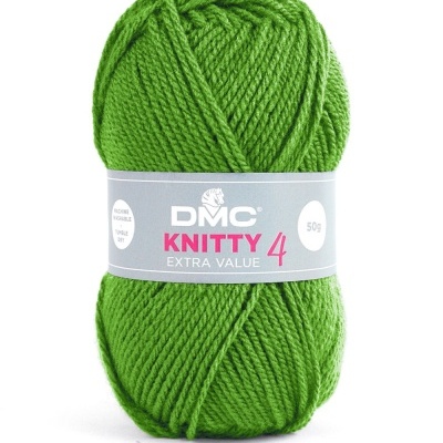 Novelo de lã verde DMC KNITTY 4 com etiqueta cinzenta