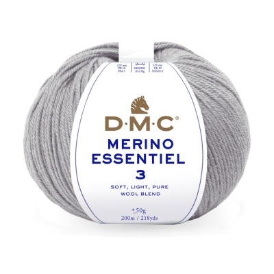 Novelo de lã cinzenta com rótulo DMC Merino Essentiel 3
