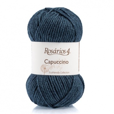 Novelo de lã azul escuro Rosários 4 Capuccino com etiqueta branca