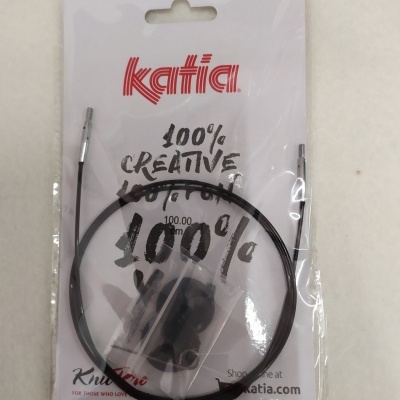 Embalagem de agulhas circulares Katia com cabo preto e pontas metálicas