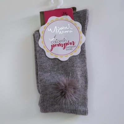Meias cinzentas com pompom e etiqueta WASABI MINORA