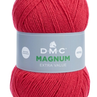 Novelo de lã vermelha D.M.C. Magnum Extra Value com etiqueta azul clara