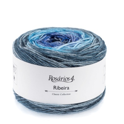 Novelo de lã azul e cinza Rosários 4 Ribeira Classic Collection
