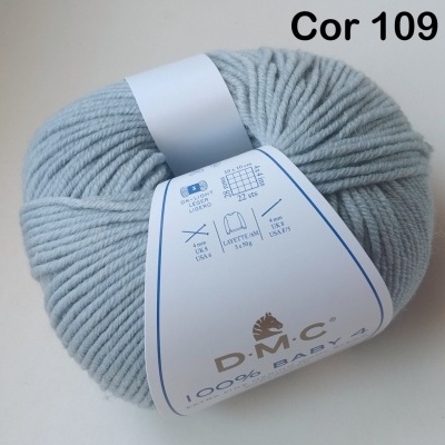 Meada de lã cinza claro D.M.C 100% baby com etiqueta branca