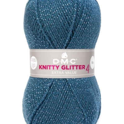 Novelo de lã azul com fio brilhante D.M.C. KNITTY GLITTER 4