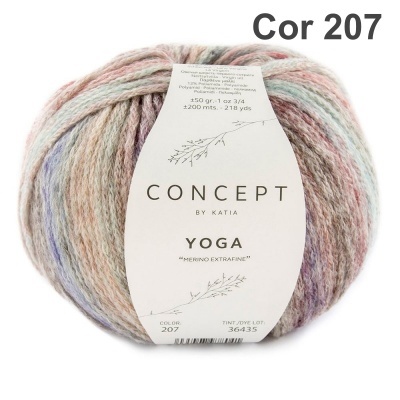 Novelo de lã multicolorida pastel com etiqueta branca CONCEPT BY KATIA YOGA