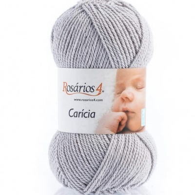 Novelo de lã cinzento claro Rosários 4 Carícia com rótulo e imagem de bebé