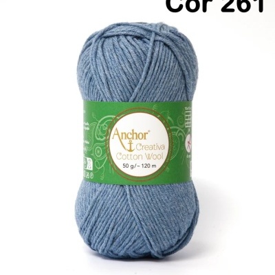 Novelo de lã azul claro Anchor Creativa Cotton Wool com etiqueta verde