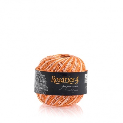 Novelo de fio para crochet Rosários 4 laranja e branco com rótulo preto