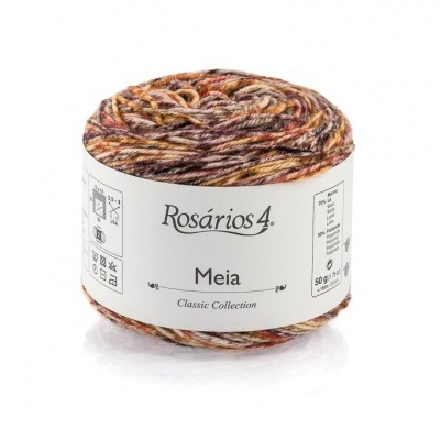 Novelo de lã multicolorida Rosários 4 Meia Classic Collection em fundo branco