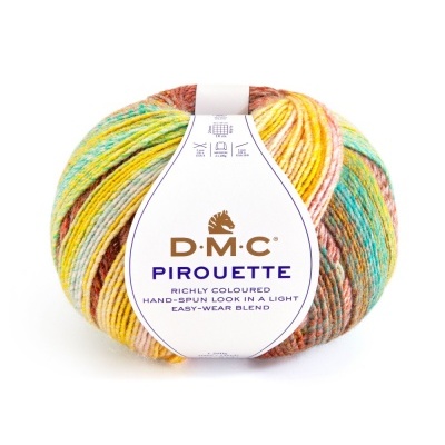 Novelo de lã multicolorido D.M.C. Pirouette cor 695 com etiqueta branca
