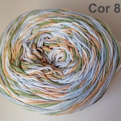 Novelo de fio colorido em tons pastel enrolado em espiral com texto Cor 89