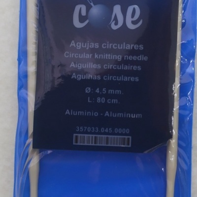 Agulhas circulares de alumínio brancas em embalagem azul com etiqueta preta