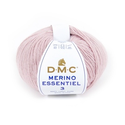 Novelo de lã merino rosa claro D M C com etiqueta branca