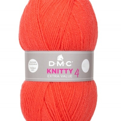 Novelo de lã laranja com etiqueta D.M.C KNITTY 4 EXTRA VALUE Cor 728