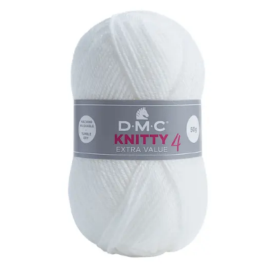 Skein de lã branca DMC KNITTY 4 EXTRA VALUE com etiqueta cinza