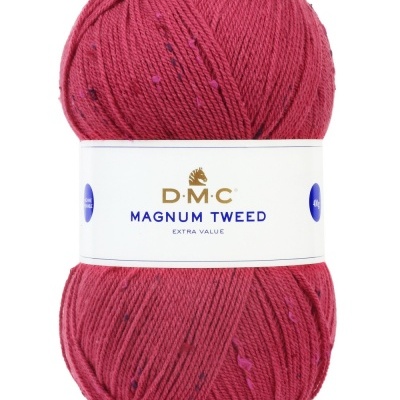 Novelo de lã cor-de-rosa DMC Magnum Tweed com etiqueta branca