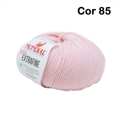 Fio de lã rosa claro com etiqueta MONDIAL SUPER EXTRAFINE