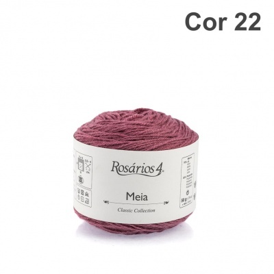 Novelo de lã cor de vinho com etiqueta branca Rosários 4 Meia